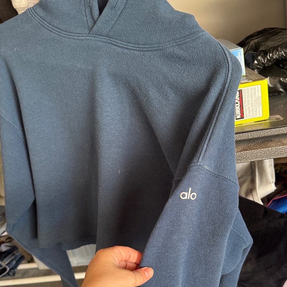 ALO Yoga Women's Cropped Hooded Turtleneck Sweater - Slate Blue - Picture 2 of 3